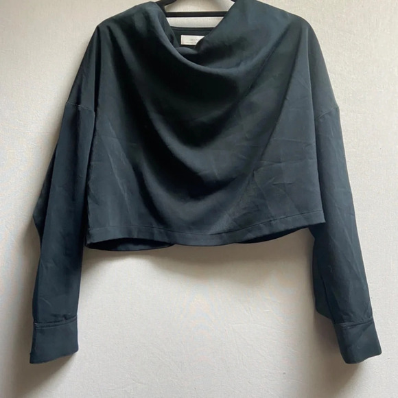 Oak + Fort drape front long sleeve black  Oversized blouse Sz XS - Picture 1 of 11